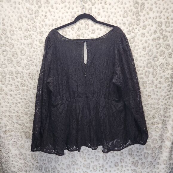 Torrid Plus Peplum Black Lace Puff Long Sleeve Top 3X Elegant Feminine - Picture 4 of 9
